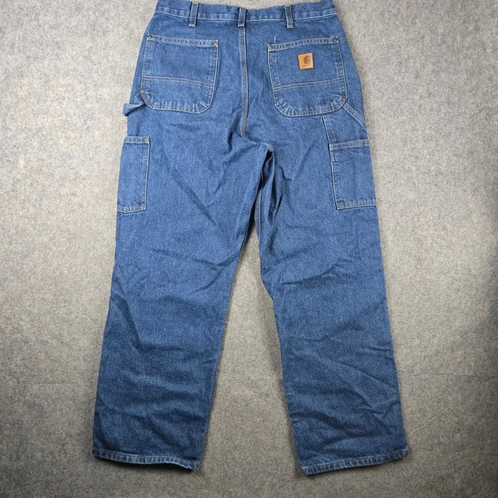 Carhartt Double Knee Jeans Mens 34x30 Blue Loose Fit Carpenter Utility B73-DST